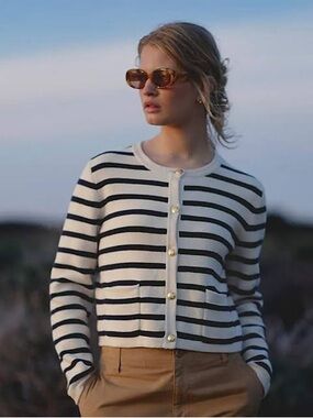 J.Crew Striped Button-Front Cardigan